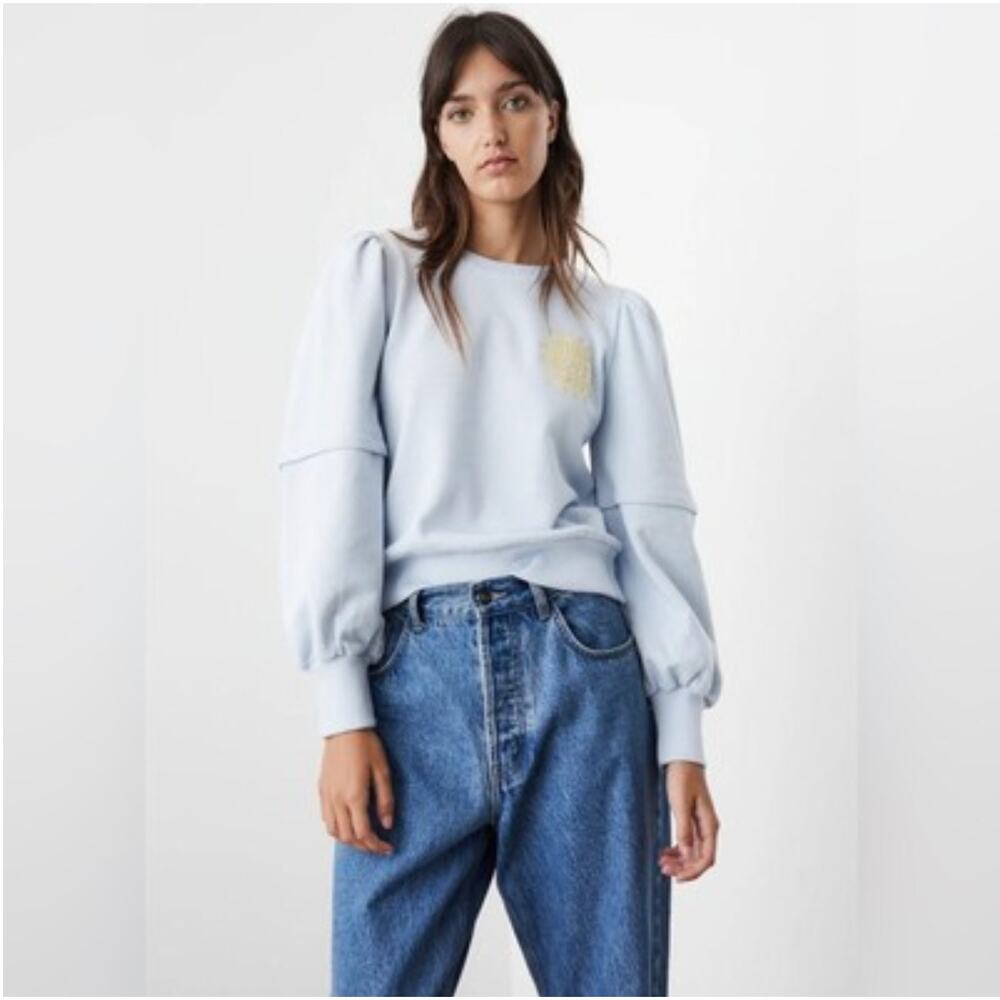 GANNI $215 Isoli Open Back Puff Shoulder Sweatshirt In Blue
